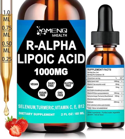 Alpha Lipoic Acid Liquid Drops 1000mg with Stabilized R-ALA, Antioxidant Supplement for Metabolism, Nerve & Brain Health, Anti-Aging, Fast Acting Liquid Alpha-Lipoic Acid Than Capsules Gummies丨 Vegan in Saudi Arabia