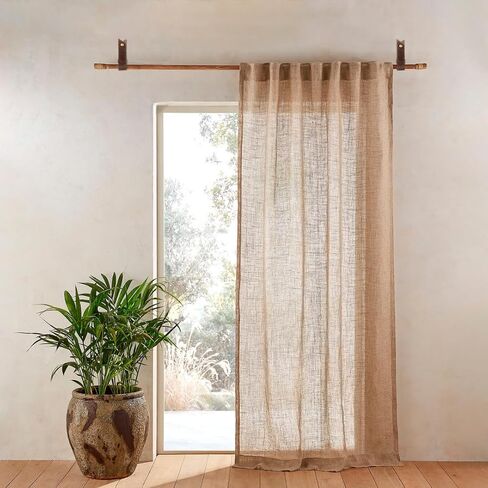 2 Pc Minimalist Design Leather Curtain Rod Bracket - Easy to Install Set of Universal Wall Hanging Strap Curtain Rod Holders with Screws and Plastic Wall Plugs - 4.8" x 1.2" (Brown) in Kuwait
