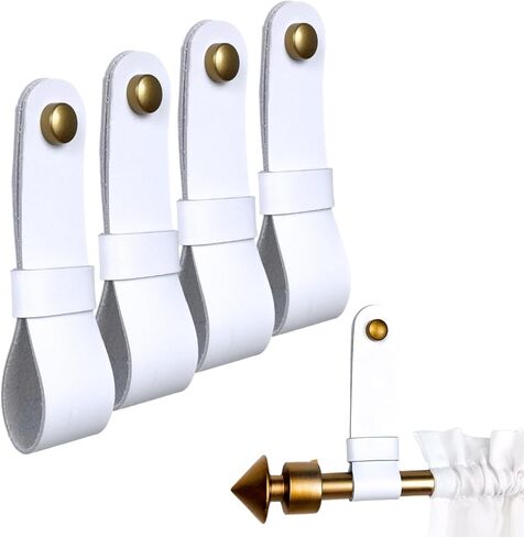 2 Pc Minimalist Design Leather Curtain Rod Bracket - Easy to Install Set of Universal Wall Hanging Strap Curtain Rod Holders with Screws and Plastic Wall Plugs - 4.8" x 1.2" (Brown) in Kuwait