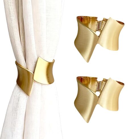 2 Pack Gold Curtain Tiebacks for Living Room, Metal Curtain Holdbacks with Matte Smooth Finish, Open and Close Design for Medium to Thick Curtains, Modern Window Hardware, Brushed Gold in Saudi Arabia