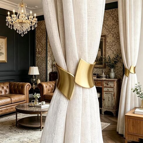 2 Pack Gold Curtain Tiebacks for Living Room, Metal Curtain Holdbacks with Matte Smooth Finish, Open and Close Design for Medium to Thick Curtains, Modern Window Hardware, Brushed Gold in Saudi Arabia