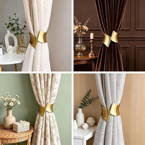 2 Pack Gold Curtain Tiebacks for Living Room, Metal Curtain Holdbacks with Matte Smooth Finish, Open and Close Design for Medium to Thick Curtains, Modern Window Hardware, Brushed Gold in Saudi Arabia