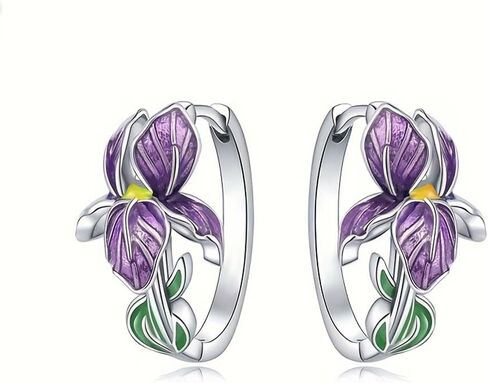 Charming Purple Flower Hoop Earrings for Women Handmade Enamel Accessories in Kuwait