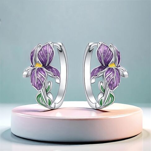 Charming Purple Flower Hoop Earrings for Women Handmade Enamel Accessories in Kuwait