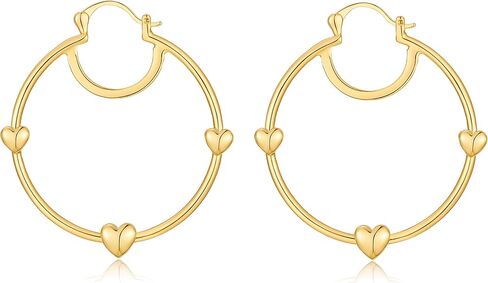 14K Gold Plated Heart Hoop Earrings for Women, Large 40mm Chunky Gold Hoops Lightweight Hypoallergenic Earrings for Sensitive Ears, Cute Trendy Jewelry in Saudi Arabia