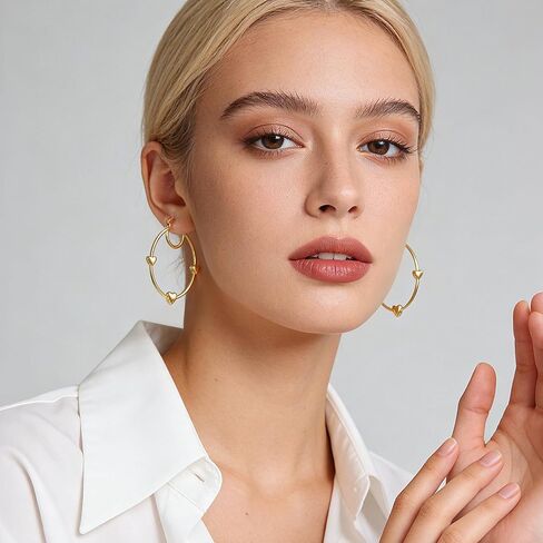 14K Gold Plated Heart Hoop Earrings for Women, Large 40mm Chunky Gold Hoops Lightweight Hypoallergenic Earrings for Sensitive Ears, Cute Trendy Jewelry in Saudi Arabia