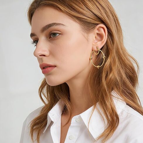 14K Gold Plated Heart Hoop Earrings for Women, Large 40mm Chunky Gold Hoops Lightweight Hypoallergenic Earrings for Sensitive Ears, Cute Trendy Jewelry in Saudi Arabia
