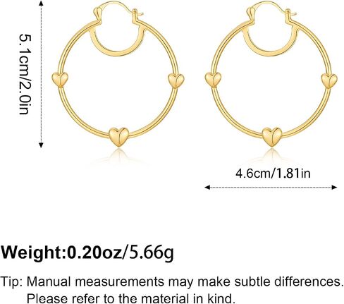 14K Gold Plated Heart Hoop Earrings for Women, Large 40mm Chunky Gold Hoops Lightweight Hypoallergenic Earrings for Sensitive Ears, Cute Trendy Jewelry in Saudi Arabia