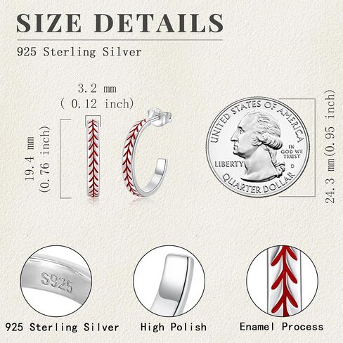 Sterling Silver Baseball Earrings Sports 925 Baseball Hoop Earrings Jewelry Gifts for Women Ball Player Team Lovers in Saudi Arabia