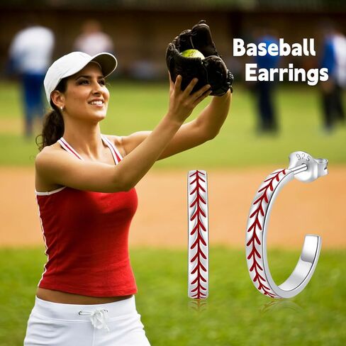 Sterling Silver Baseball Earrings Sports 925 Baseball Hoop Earrings Jewelry Gifts for Women Ball Player Team Lovers in Saudi Arabia