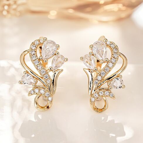 Fashion Exquisite Inlay Zirconia Flower Hoop Earrings for Women Daily Party Banquet Vintage Golden Earrings Jewelry in Kuwait