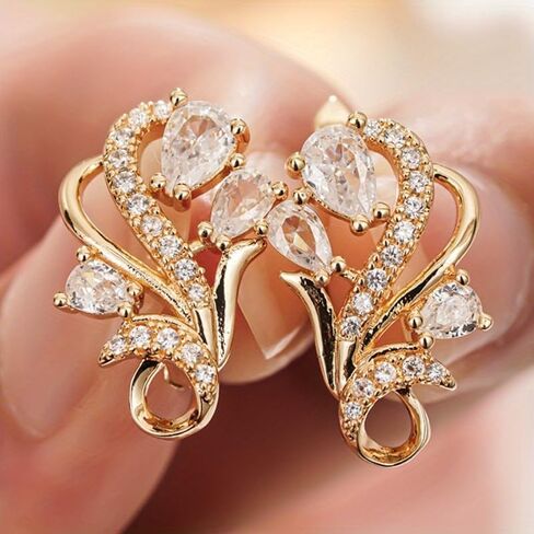Fashion Exquisite Inlay Zirconia Flower Hoop Earrings for Women Daily Party Banquet Vintage Golden Earrings Jewelry in Kuwait