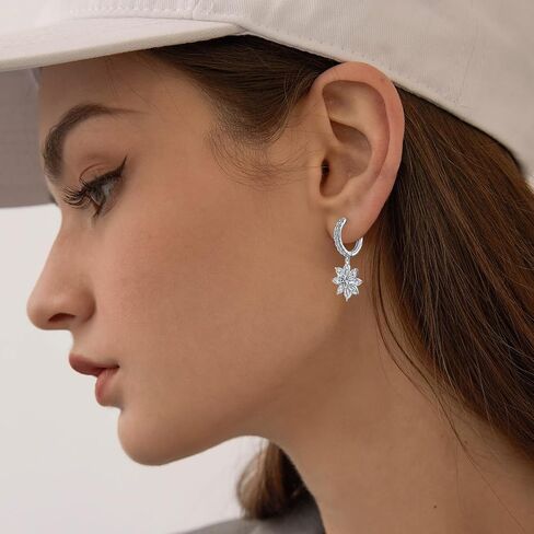 Sterling Silver Sparkling CZ Flower Dangle Hoop Earrings Dainty Small Crystal Daisy Flower Huggie Hoop Earrings Piercing Cartilage Jewelry for Women Wedding Birthday Party Gift Daughter Her in Kuwait