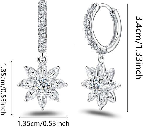 Sterling Silver Sparkling CZ Flower Dangle Hoop Earrings Dainty Small Crystal Daisy Flower Huggie Hoop Earrings Piercing Cartilage Jewelry for Women Wedding Birthday Party Gift Daughter Her in Kuwait