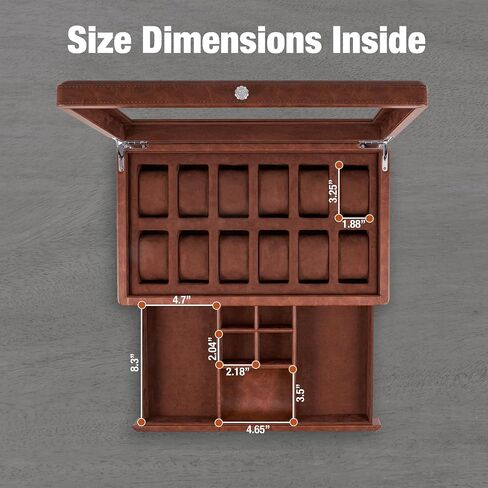 Awesometik 12 Slot LUXURY Faux Leather Watch Box Organizer. Real Glass Top. Watch Display & Watch Holder for Men. Watch Collection, Protection. For Men Ready to Gift (12 Slot Watch Box with Drawer) in Saudi Arabia