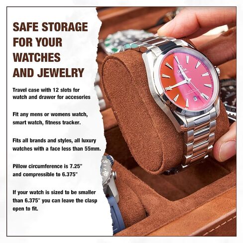 Awesometik 12 Slot LUXURY Faux Leather Watch Box Organizer. Real Glass Top. Watch Display & Watch Holder for Men. Watch Collection, Protection. For Men Ready to Gift (12 Slot Watch Box with Drawer) in Saudi Arabia