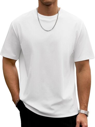 Mens Oversized Textured Tshirt Casual Midweight Summer Crewneck Street T-Shirt (S-XXL) in Saudi Arabia