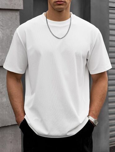 Mens Oversized Textured Tshirt Casual Midweight Summer Crewneck Street T-Shirt (S-XXL) in Saudi Arabia