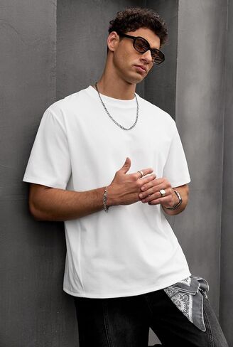 Mens Oversized Textured Tshirt Casual Midweight Summer Crewneck Street T-Shirt (S-XXL) in Saudi Arabia