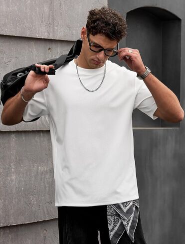 Mens Oversized Textured Tshirt Casual Midweight Summer Crewneck Street T-Shirt (S-XXL) in Saudi Arabia