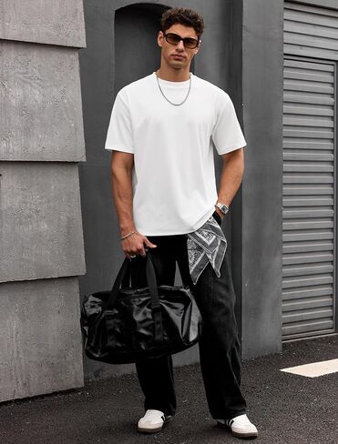 Mens Oversized Textured Tshirt Casual Midweight Summer Crewneck Street T-Shirt (S-XXL) in Saudi Arabia
