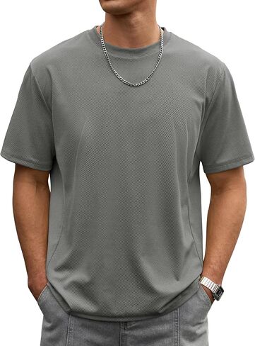 Mens Oversized Textured Tshirt Casual Midweight Summer Crewneck Street T-Shirt (S-XXL) in Saudi Arabia