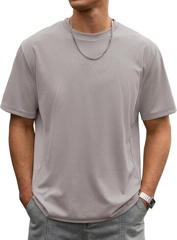Mens Oversized Textured Tshirt Casual Midweight Summer Crewneck Street T-Shirt (S-XXL) in Saudi Arabia