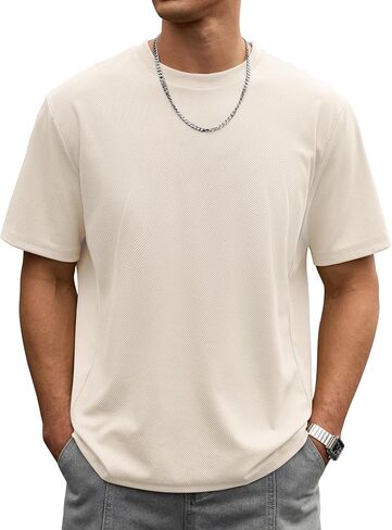Mens Oversized Textured Tshirt Casual Midweight Summer Crewneck Street T-Shirt (S-XXL) in Saudi Arabia