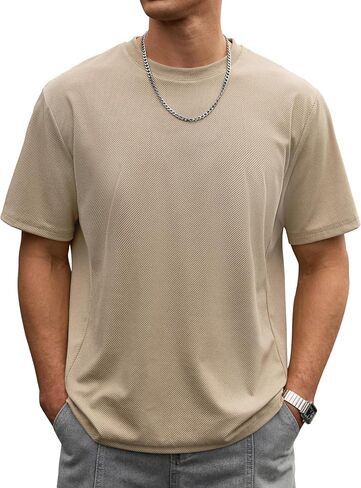 Mens Oversized Textured Tshirt Casual Midweight Summer Crewneck Street T-Shirt (S-XXL) in Saudi Arabia