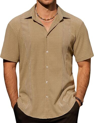 Mens Short Sleeve Button Down Shirts Lightweight Casual Summer Beach Shirt Hawaiian Breathable Tops in Saudi Arabia