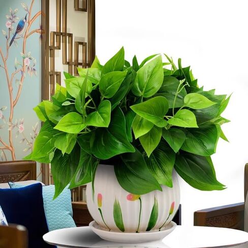 2Pcs Simulation Green Artificial Plant Indoor Wall Landscaping Decoration Leaf Potted Flower Home Bedroom Balcony Decoration (Green Dill Leaves, 33cm) in Kuwait