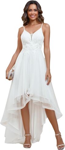 Ever-Pretty Women's V-Neck Sleeveless Graduation Dress Tulle High-Low A-Line Prom Gown Wedding Guest Dresses 01746-PH in Saudi Arabia