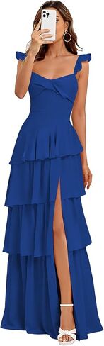 Tiered Spaghetti Straps Chiffon Bridesmaid Dresses Long 2026 Ruffle Formal Evening Dresses AS044 in Saudi Arabia