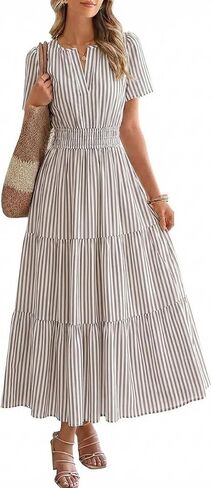 utcoco Striped Dress Women 2026 Y2K Retro Elastic High Waist Vertical Stripe Cotton A-Line Midi Dress in Kuwait