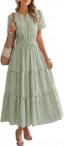 utcoco Striped Dress Women 2026 Y2K Retro Elastic High Waist Vertical Stripe Cotton A-Line Midi Dress in Kuwait