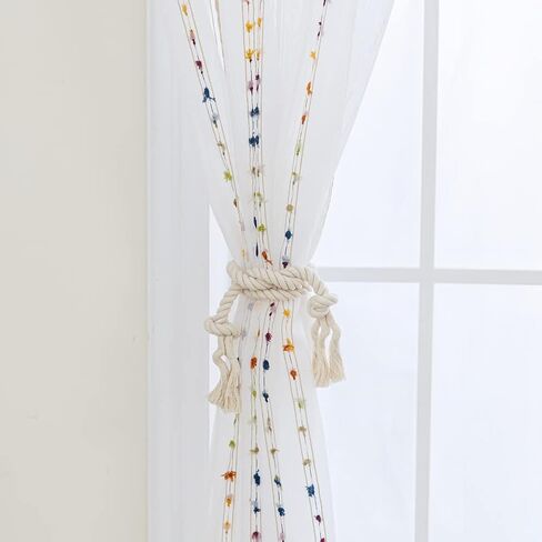 Rainbow Stripe Boho Sheer Curtains for Living Room 84 inch Long Embroidered Window Curtain Drapes for Bedroom Rod Pocket Top 52 x 84 inch 1 Panel in Kuwait