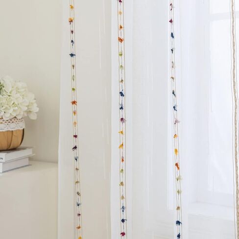 Rainbow Stripe Boho Sheer Curtains for Living Room 84 inch Long Embroidered Window Curtain Drapes for Bedroom Rod Pocket Top 52 x 84 inch 1 Panel in Kuwait