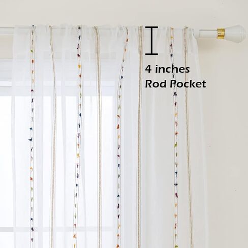 Rainbow Stripe Boho Sheer Curtains for Living Room 84 inch Long Embroidered Window Curtain Drapes for Bedroom Rod Pocket Top 52 x 84 inch 1 Panel in Kuwait