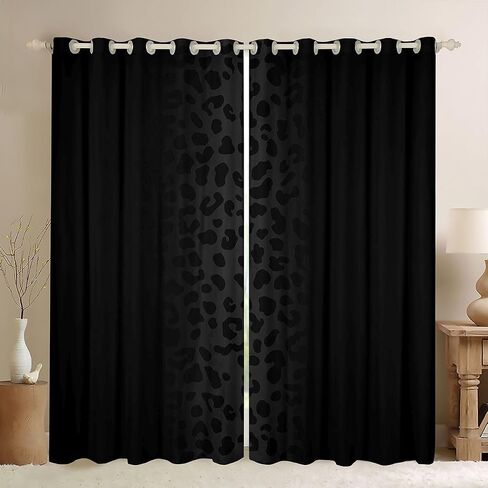 Feelyou Leopard Blackout Curtains (2 Panels, 38 x 54 Inch) Cheetah Print Curtains for Bedroom Living Room Children Black Wild Animal Darkening Dreapes Safari Window Treatments in Saudi Arabia