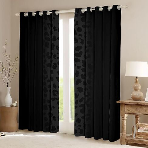 Feelyou Leopard Blackout Curtains (2 Panels, 38 x 54 Inch) Cheetah Print Curtains for Bedroom Living Room Children Black Wild Animal Darkening Dreapes Safari Window Treatments in Saudi Arabia