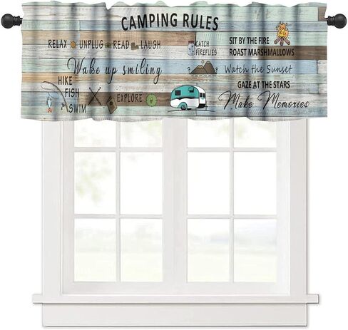 Camper Valance Curtains Happy Camping RV Travel Trailer Rustic Cabin Country Farmhouse Window Treatment Valance for Kitchen Bedroom Living Room 54x18inch in Saudi Arabia