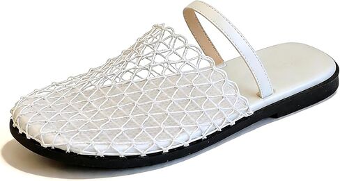 Fishnet Mesh Flat Sandals For Women Fashion Comfort Slip On Round Closed Toe Back Strap Woven Mules Summer Beach Vacation Daily Casual Slide Sandals in Saudi Arabia