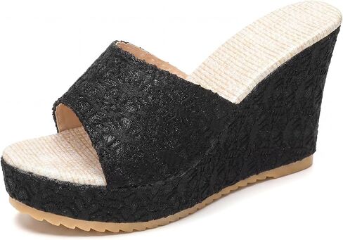 Allegra K Women's Embroidered Wedge Platform Peep-toe Slip Sandals in Saudi Arabia