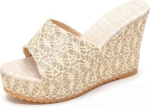 Allegra K Women's Embroidered Wedge Platform Peep-toe Slip Sandals in Saudi Arabia