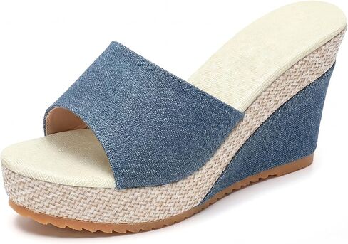 Allegra K Women's Embroidered Wedge Platform Peep-toe Slip Sandals in Saudi Arabia