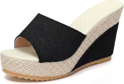 Allegra K Women's Embroidered Wedge Platform Peep-toe Slip Sandals in Saudi Arabia