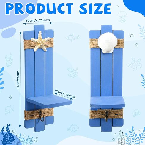 Lewtemi 2 Set Starfish Seashell Wall Candle Sconces with Hook Beach Decor Ocean Wall-mount Candle Holders Blue Wood Wall Nautical Style Coastal Farmhouse Decor for Bathroom Living Room Bedroom Kitchen in Kuwait