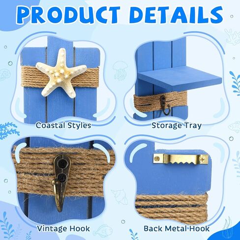 Lewtemi 2 Set Starfish Seashell Wall Candle Sconces with Hook Beach Decor Ocean Wall-mount Candle Holders Blue Wood Wall Nautical Style Coastal Farmhouse Decor for Bathroom Living Room Bedroom Kitchen in Kuwait