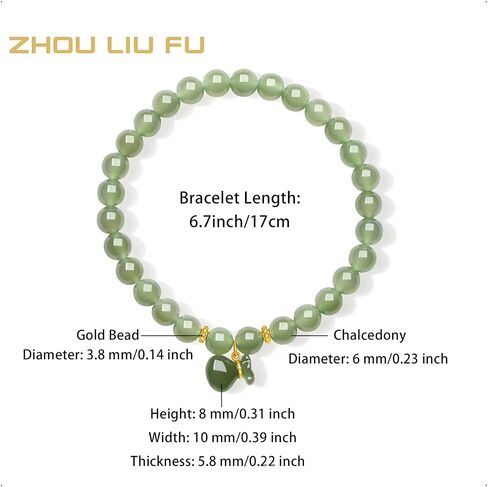 ZHOU LIU FU Green Jade Beaded Bracelets Fortune Bag Natural Gemstone Healing Stretch Bracelet 24K Real Gold Jewelry for Women Mom Daughter Wife Lover Birthday Anniversary 6.7"/17CM Y1914779 in Saudi Arabia