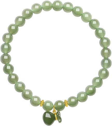 ZHOU LIU FU Green Jade Beaded Bracelets Fortune Bag Natural Gemstone Healing Stretch Bracelet 24K Real Gold Jewelry for Women Mom Daughter Wife Lover Birthday Anniversary 6.7"/17CM Y1914779 in Saudi Arabia